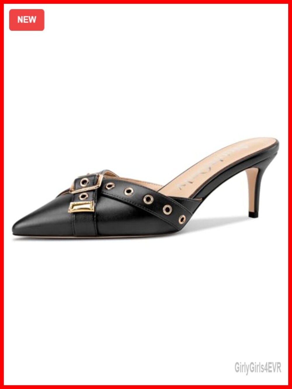 Kitten Heels Pointed Toe Mule Heels Studded Slip On Party Dress Pumps